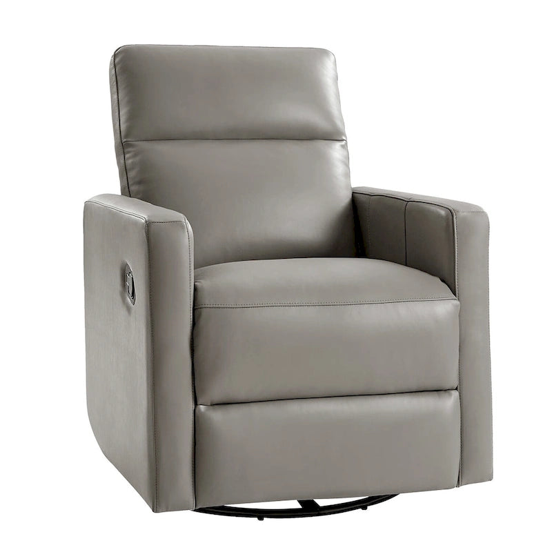 Genuine Leather Swivel Rocker Recliner with Adjustable Headrest - Modern Manual Reclining Chair 360° Rotation