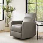 Genuine Leather Swivel Rocker Recliner with Adjustable Headrest - Modern Manual Reclining Chair 360° Rotation