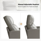 Genuine Leather Swivel Rocker Recliner with Adjustable Headrest - Modern Manual Reclining Chair 360° Rotation