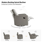 Genuine Leather Swivel Rocker Recliner with Adjustable Headrest - Modern Manual Reclining Chair 360° Rotation