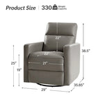 Genuine Leather Swivel Rocker Recliner with Adjustable Headrest - Modern Manual Reclining Chair 360° Rotation