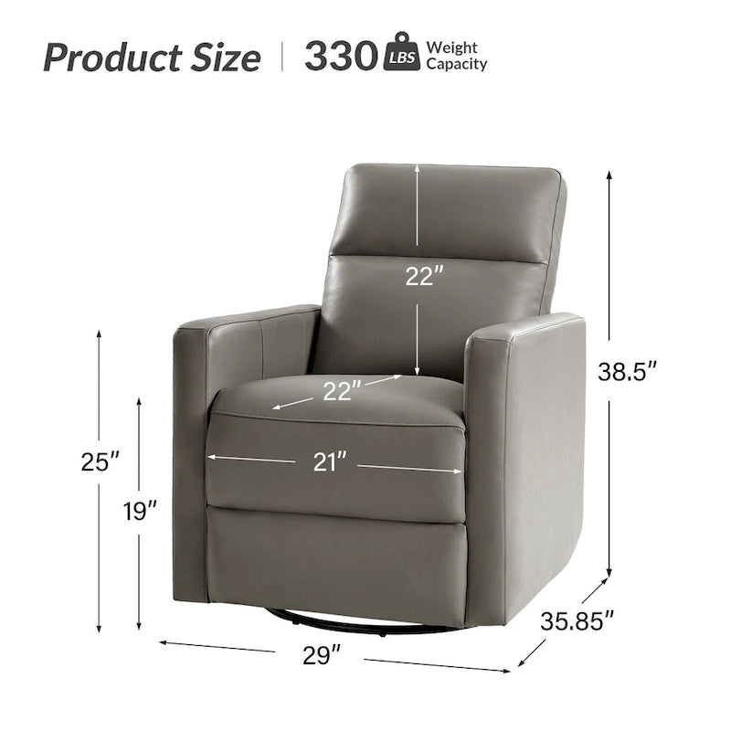 Genuine Leather Swivel Rocker Recliner with Adjustable Headrest - Modern Manual Reclining Chair 360° Rotation