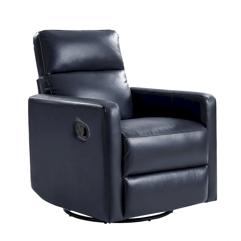 Genuine Leather Swivel Rocker Recliner with Adjustable Headrest - Modern Manual Reclining Chair 360° Rotation