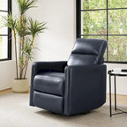 Genuine Leather Swivel Rocker Recliner with Adjustable Headrest - Modern Manual Reclining Chair 360° Rotation