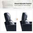 Genuine Leather Swivel Rocker Recliner with Adjustable Headrest - Modern Manual Reclining Chair 360° Rotation