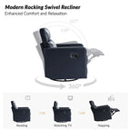 Genuine Leather Swivel Rocker Recliner with Adjustable Headrest - Modern Manual Reclining Chair 360° Rotation