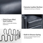 Genuine Leather Swivel Rocker Recliner with Adjustable Headrest - Modern Manual Reclining Chair 360° Rotation