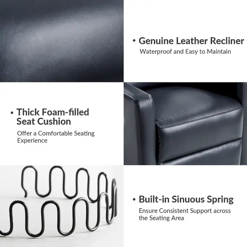 Genuine Leather Swivel Rocker Recliner with Adjustable Headrest - Modern Manual Reclining Chair 360° Rotation