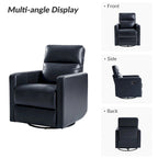 Genuine Leather Swivel Rocker Recliner with Adjustable Headrest - Modern Manual Reclining Chair 360° Rotation