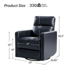 Genuine Leather Swivel Rocker Recliner with Adjustable Headrest - Modern Manual Reclining Chair 360° Rotation