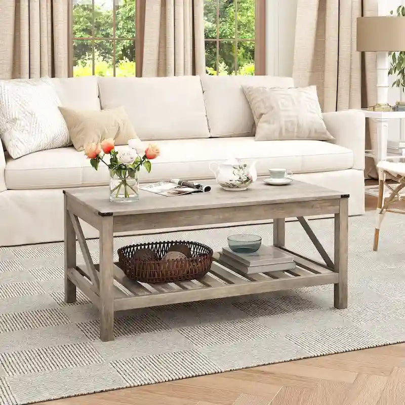 Crestlive Living Room Coffee Table with Storage Shelf, Sofa Center Table - 40.16 W x 22.05 D x 18.11 H