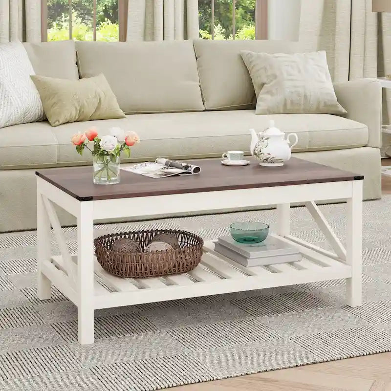 Crestlive Living Room Coffee Table with Storage Shelf, Sofa Center Table - 40.16 W x 22.05 D x 18.11 H