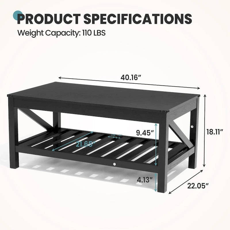 Crestlive Living Room Coffee Table with Storage Shelf, Sofa Center Table - 40.16 W x 22.05 D x 18.11 H