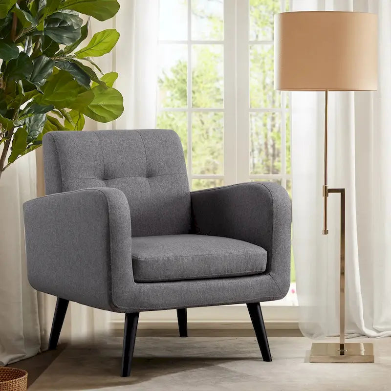 Mid-Century Modern Accent Chair with Tufted Back, Armrests, Polyester Fabric Upholstery, 29.75" W x 32.75" H