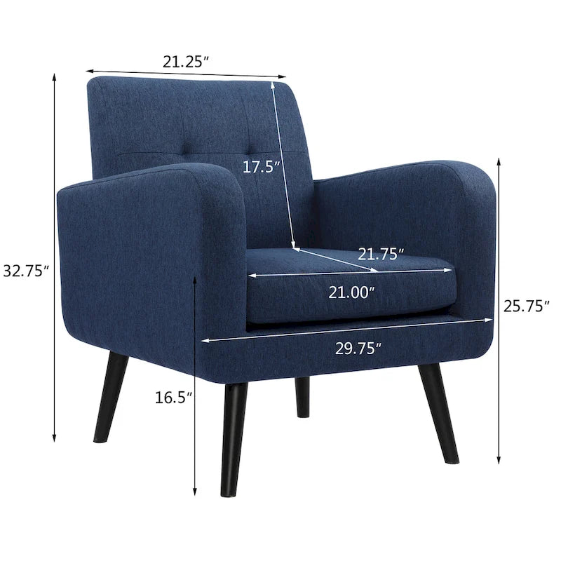 Mid-Century Modern Accent Chair with Tufted Back, Armrests, Polyester Fabric Upholstery, 29.75" W x 32.75" H