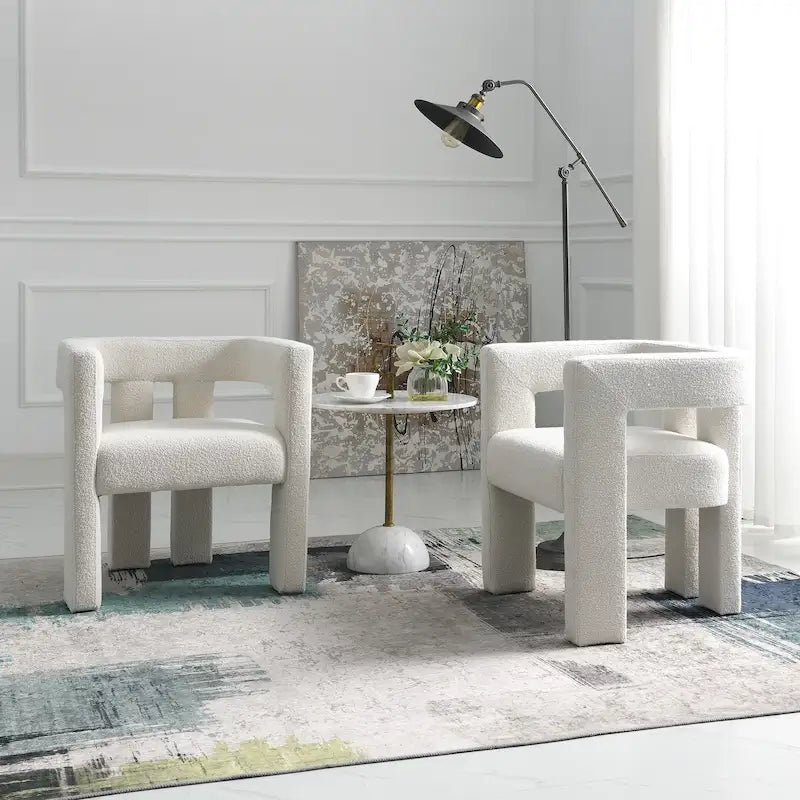 24" Wide Boucle Upholstered Armchair Set of 2 - Solid Wood Frame, 300lbs Capacity, No Assembly Required