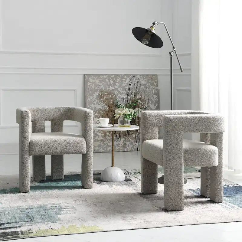 24" Wide Boucle Upholstered Armchair Set of 2 - Solid Wood Frame, 300lbs Capacity, No Assembly Required