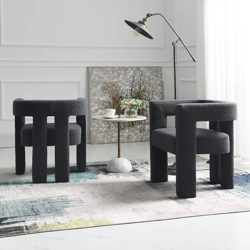 24" Wide Boucle Upholstered Armchair Set of 2 - Solid Wood Frame, 300lbs Capacity, No Assembly Required