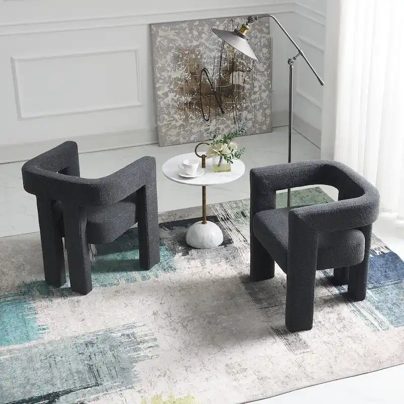 24" Wide Boucle Upholstered Armchair Set of 2 - Solid Wood Frame, 300lbs Capacity, No Assembly Required