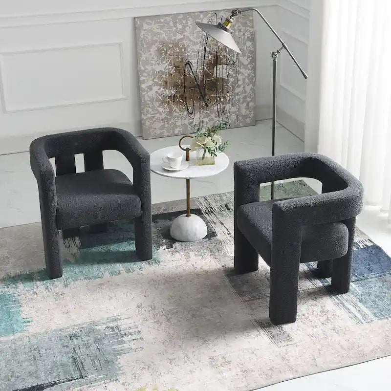 24" Wide Boucle Upholstered Armchair Set of 2 - Solid Wood Frame, 300lbs Capacity, No Assembly Required