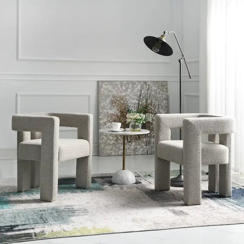 24" Wide Boucle Upholstered Armchair Set of 2 - Solid Wood Frame, 300lbs Capacity, No Assembly Required