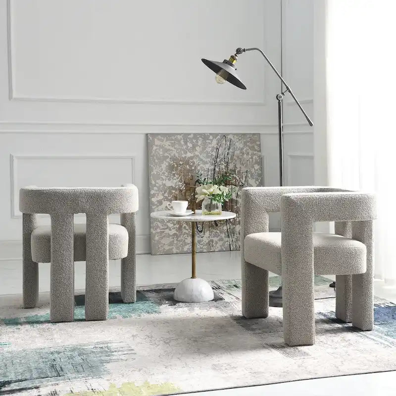 24" Wide Boucle Upholstered Armchair Set of 2 - Solid Wood Frame, 300lbs Capacity, No Assembly Required