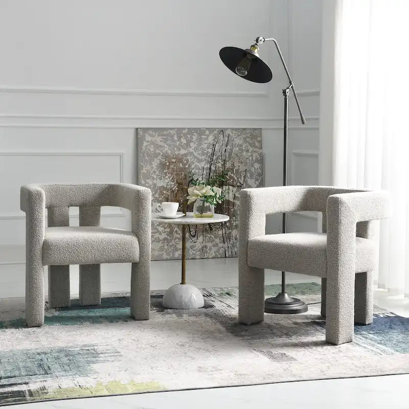 24" Wide Boucle Upholstered Armchair Set of 2 - Solid Wood Frame, 300lbs Capacity, No Assembly Required