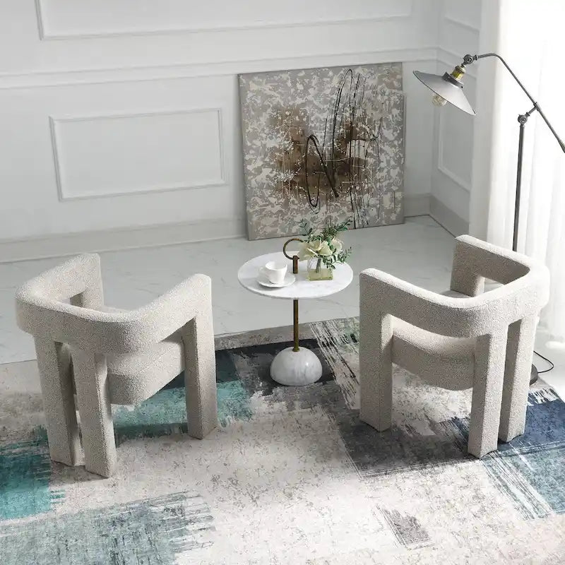 24" Wide Boucle Upholstered Armchair Set of 2 - Solid Wood Frame, 300lbs Capacity, No Assembly Required