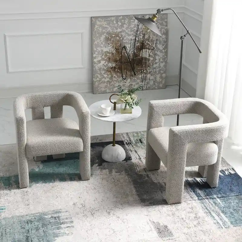 24" Wide Boucle Upholstered Armchair Set of 2 - Solid Wood Frame, 300lbs Capacity, No Assembly Required
