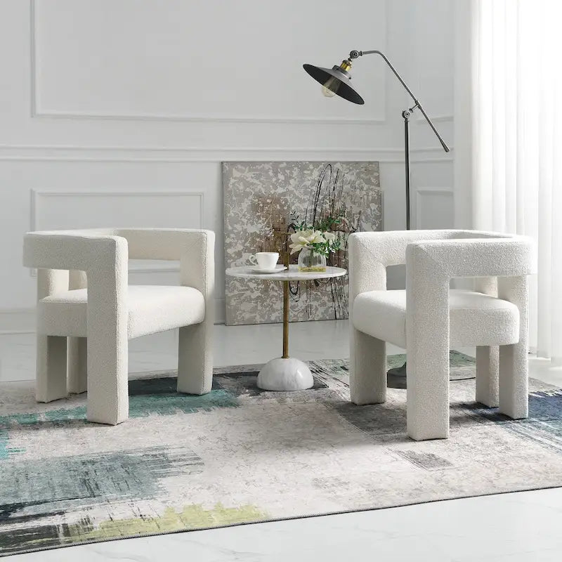 24" Wide Boucle Upholstered Armchair Set of 2 - Solid Wood Frame, 300lbs Capacity, No Assembly Required