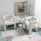 24" Wide Boucle Upholstered Armchair Set of 2 - Solid Wood Frame, 300lbs Capacity, No Assembly Required