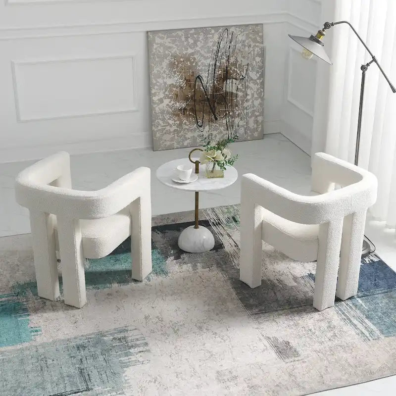 24" Wide Boucle Upholstered Armchair Set of 2 - Solid Wood Frame, 300lbs Capacity, No Assembly Required