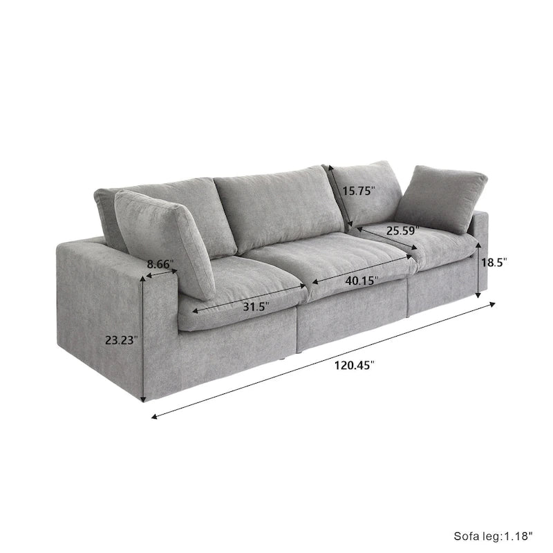 120 inch Contemporary Soft Commix Down Filled Cushions 3-Piece Sectional Sofa