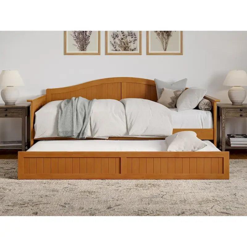 Twin Wood Daybed with Trundle - Beadboard Design, 600lbs Capacity, White/Walnut/Grey/Toffee, No Box Spring Needed