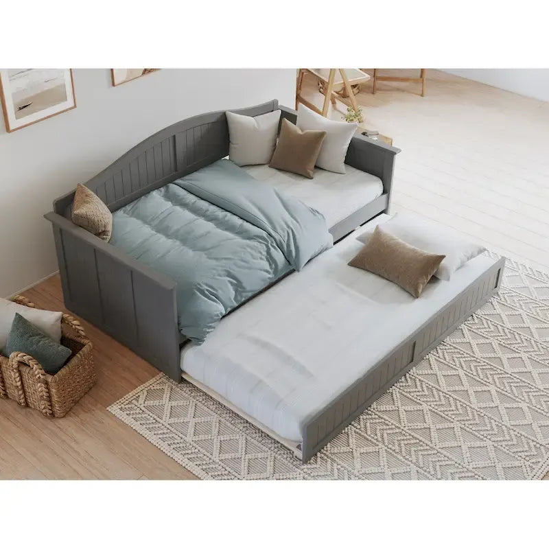Twin Wood Daybed with Trundle - Beadboard Design, 600lbs Capacity, White/Walnut/Grey/Toffee, No Box Spring Needed