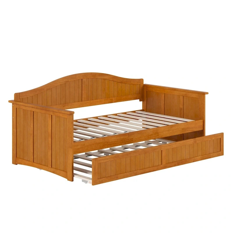 Twin Wood Daybed with Trundle - Beadboard Design, 600lbs Capacity, White/Walnut/Grey/Toffee, No Box Spring Needed