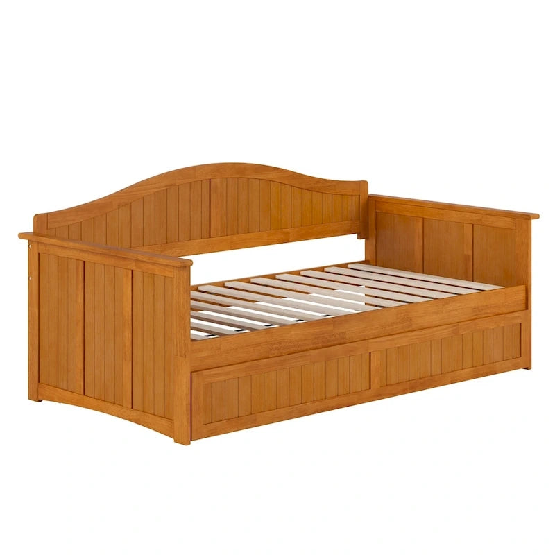 Twin Wood Daybed with Trundle - Beadboard Design, 600lbs Capacity, White/Walnut/Grey/Toffee, No Box Spring Needed