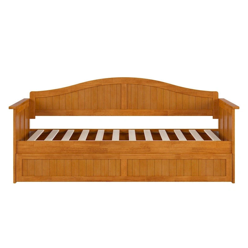 Twin Wood Daybed with Trundle - Beadboard Design, 600lbs Capacity, White/Walnut/Grey/Toffee, No Box Spring Needed