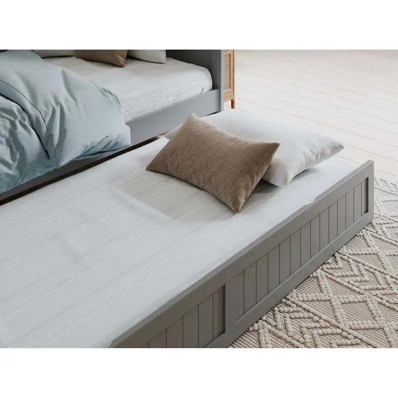 Twin Wood Daybed with Trundle - Beadboard Design, 600lbs Capacity, White/Walnut/Grey/Toffee, No Box Spring Needed