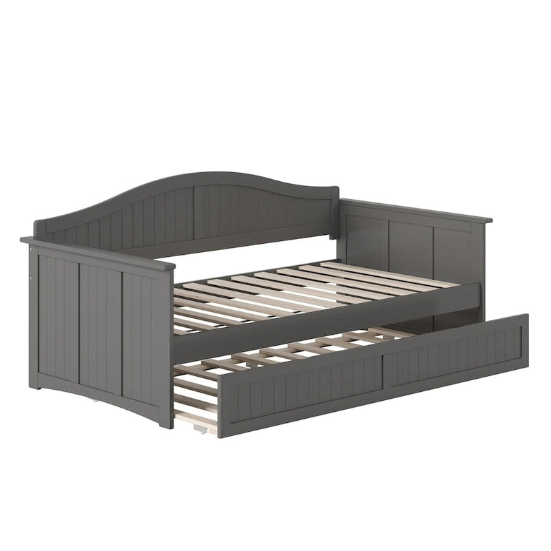 Twin Wood Daybed with Trundle - Beadboard Design, 600lbs Capacity, White/Walnut/Grey/Toffee, No Box Spring Needed
