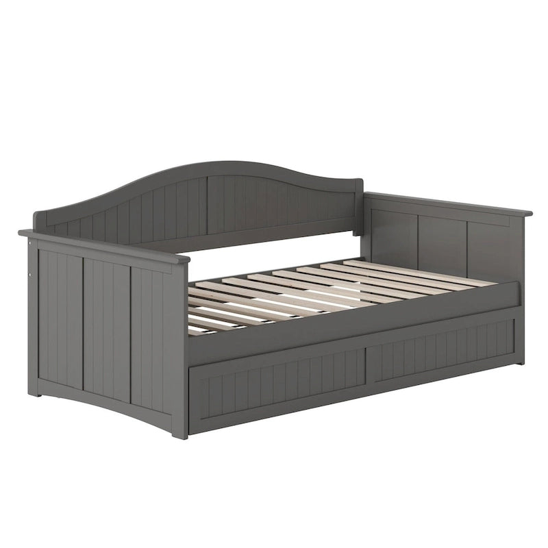 Twin Wood Daybed with Trundle - Beadboard Design, 600lbs Capacity, White/Walnut/Grey/Toffee, No Box Spring Needed