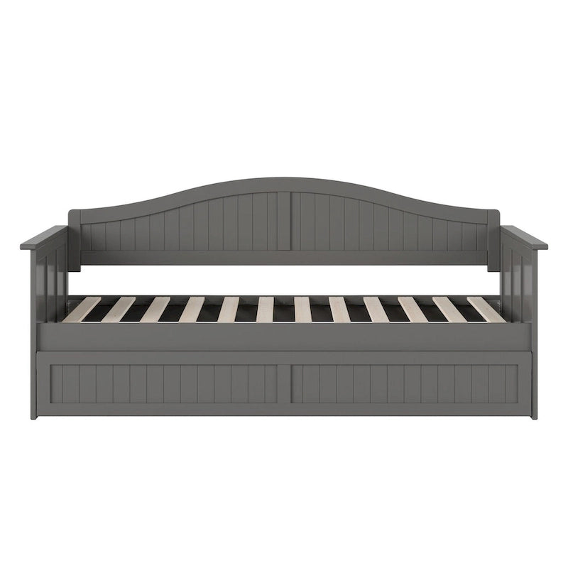 Twin Wood Daybed with Trundle - Beadboard Design, 600lbs Capacity, White/Walnut/Grey/Toffee, No Box Spring Needed