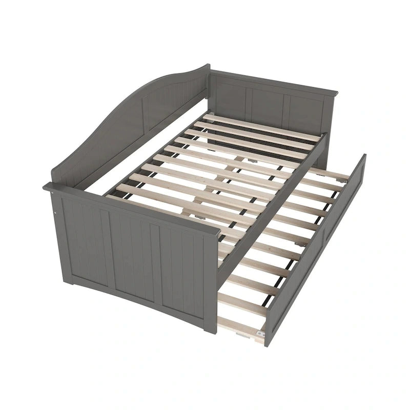 Twin Wood Daybed with Trundle - Beadboard Design, 600lbs Capacity, White/Walnut/Grey/Toffee, No Box Spring Needed