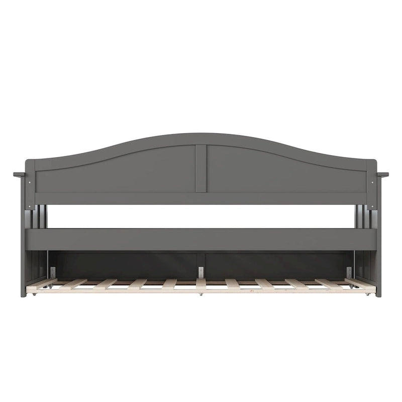 Twin Wood Daybed with Trundle - Beadboard Design, 600lbs Capacity, White/Walnut/Grey/Toffee, No Box Spring Needed