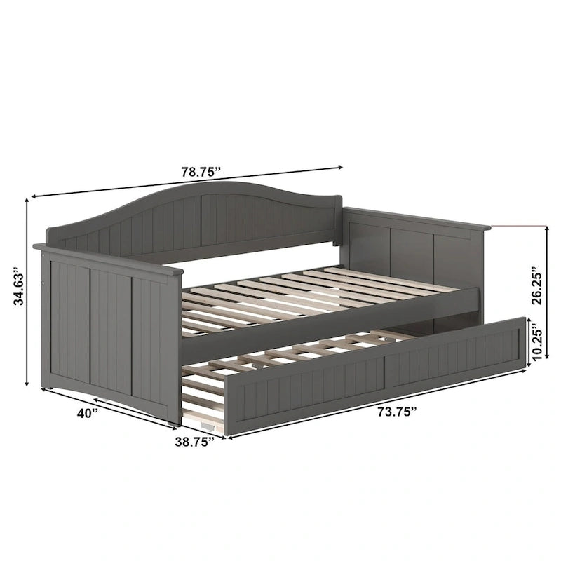 Twin Wood Daybed with Trundle - Beadboard Design, 600lbs Capacity, White/Walnut/Grey/Toffee, No Box Spring Needed