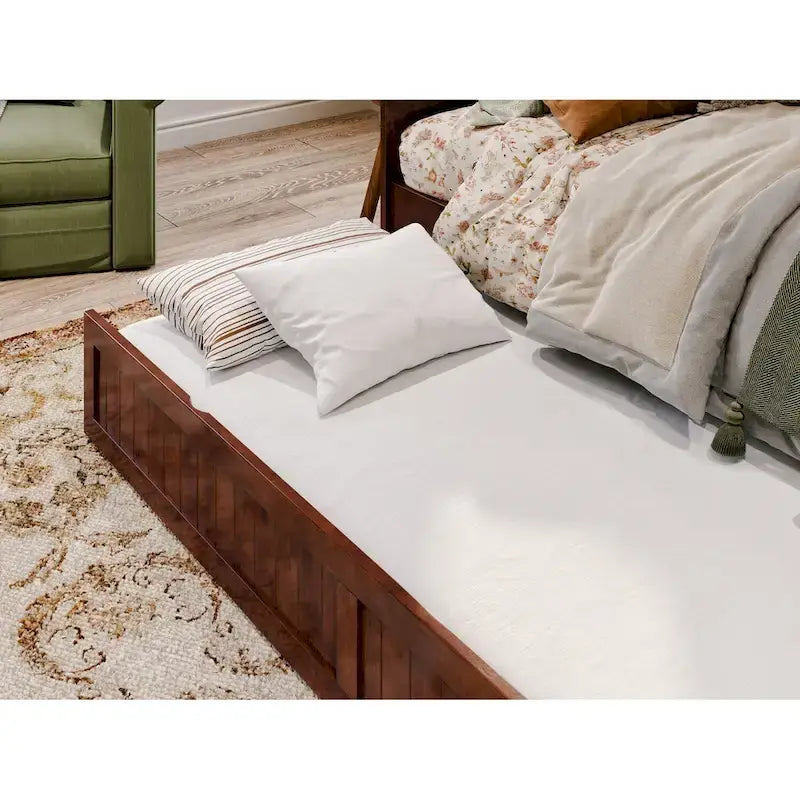 Twin Wood Daybed with Trundle - Beadboard Design, 600lbs Capacity, White/Walnut/Grey/Toffee, No Box Spring Needed