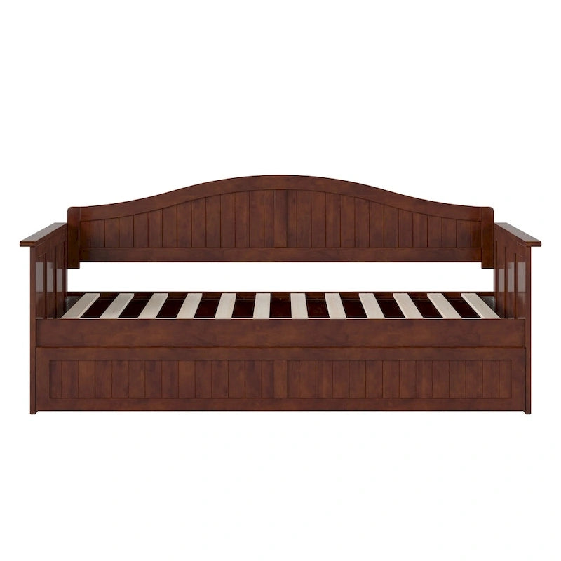 Twin Wood Daybed with Trundle - Beadboard Design, 600lbs Capacity, White/Walnut/Grey/Toffee, No Box Spring Needed