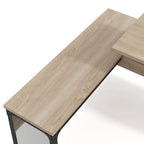 Industrial Natural Oak 65-inch L-Shaped Standing Desk with Lift-Top Storage - Metal Frame Corner Workstation