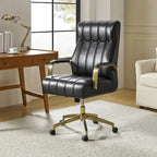 Mid-Century Modern Vegan Leather Office Chair - Swivel Tilting Ergonomic Desk Chair with Channel Tufted Design & Adjustable Height