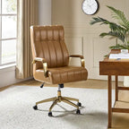 Mid-Century Modern Vegan Leather Office Chair - Swivel Tilting Ergonomic Desk Chair with Channel Tufted Design & Adjustable Height